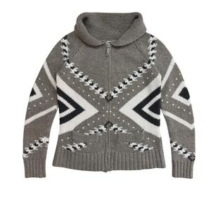 Vintage Y2K Kismet Fair Isle Zip Up Sweater Wool Blnd Geometric Knit Cowl Neck M